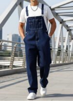 Men's Denim Overalls Loose Fit Carpenter Bib Pants Workwear Jeans Streetwear Ready Stock - Image 2