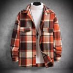 FallWinter Slim Brushed Plaid Long Sleeve Flannel Shirt Men - Image 3