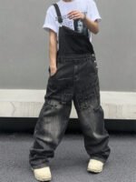 Men Black Denim Overalls Loose Fit Bib Pants Workwear Style Casual Jeans Jumpsuit Wholesale Ready Stock - Image 5