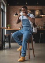 Men's Loose Fit Denim Overalls Dark Blue Carpenter Bib Pants Casual Streetwear Workwear - Image 7