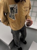 Washed Distressed Patchwork Work Jacket - Image 3