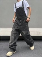 Men Black Denim Overalls Loose Fit Bib Pants Workwear Style Casual Jeans Jumpsuit Wholesale Ready Stock - Image 6