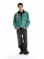 Washed Distressed Patchwork Work Jacket - Image 5