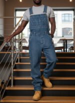 Men's Loose Fit Denim Overalls Dark Blue Carpenter Bib Pants Casual Streetwear Workwear - Image 6
