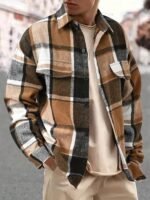 FallWinter Slim Brushed Plaid Long Sleeve Flannel Shirt Men - Image 6