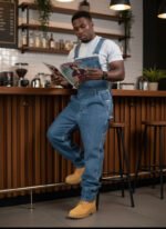 Men's Loose Fit Denim Overalls Dark Blue Carpenter Bib Pants Casual Streetwear Workwear - Image 9
