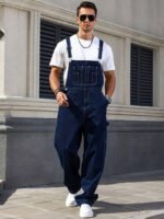 Men's Denim Overalls Loose Fit Carpenter Bib Pants Workwear Jeans Streetwear Ready Stock - Image 4