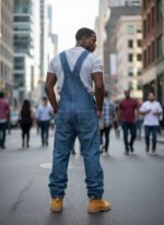 Men's Loose Fit Denim Overalls Dark Blue Carpenter Bib Pants Casual Streetwear Workwear - Image 4