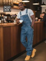 Men's Loose Fit Denim Overalls Dark Blue Carpenter Bib Pants Casual Streetwear Workwear - Image 8
