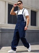 Men's Denim Overalls Loose Fit Carpenter Bib Pants Workwear Jeans Streetwear Ready Stock
