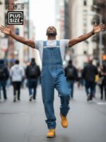 Men's Loose Fit Denim Overalls Dark Blue Carpenter Bib Pants Casual Streetwear Workwear - Image 2