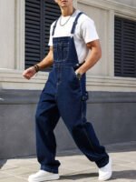 Men's Denim Overalls Loose Fit Carpenter Bib Pants Workwear Jeans Streetwear Ready Stock - Image 3