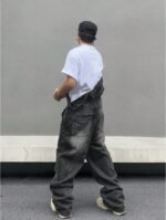 Men Black Denim Overalls Loose Fit Bib Pants Workwear Style Casual Jeans Jumpsuit Wholesale Ready Stock - Image 7