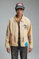 Embroidered Lapel Workwear Jacket For Men - Image 10