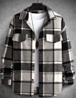 FallWinter Slim Brushed Plaid Long Sleeve Flannel Shirt Men - Image 7