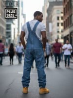 Men's Loose Fit Denim Overalls Dark Blue Carpenter Bib Pants Casual Streetwear Workwear - Image 10