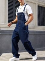 Men's Denim Overalls Loose Fit Carpenter Bib Pants Workwear Jeans Streetwear Ready Stock - Image 6