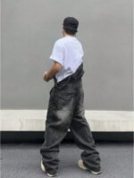 Men Black Denim Overalls Loose Fit Bib Pants Workwear Style Casual Jeans Jumpsuit Wholesale Ready Stock - Image 4