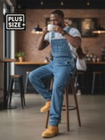Men's Loose Fit Denim Overalls Dark Blue Carpenter Bib Pants Casual Streetwear Workwear - Image 5