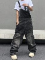 Men Black Denim Overalls Loose Fit Bib Pants Workwear Style Casual Jeans Jumpsuit Wholesale Ready Stock - Image 8