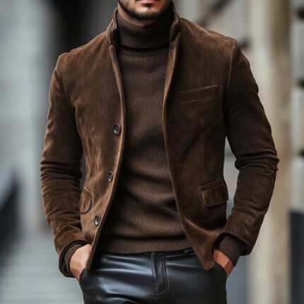 Mens Retro Casual Suede Work Jacket